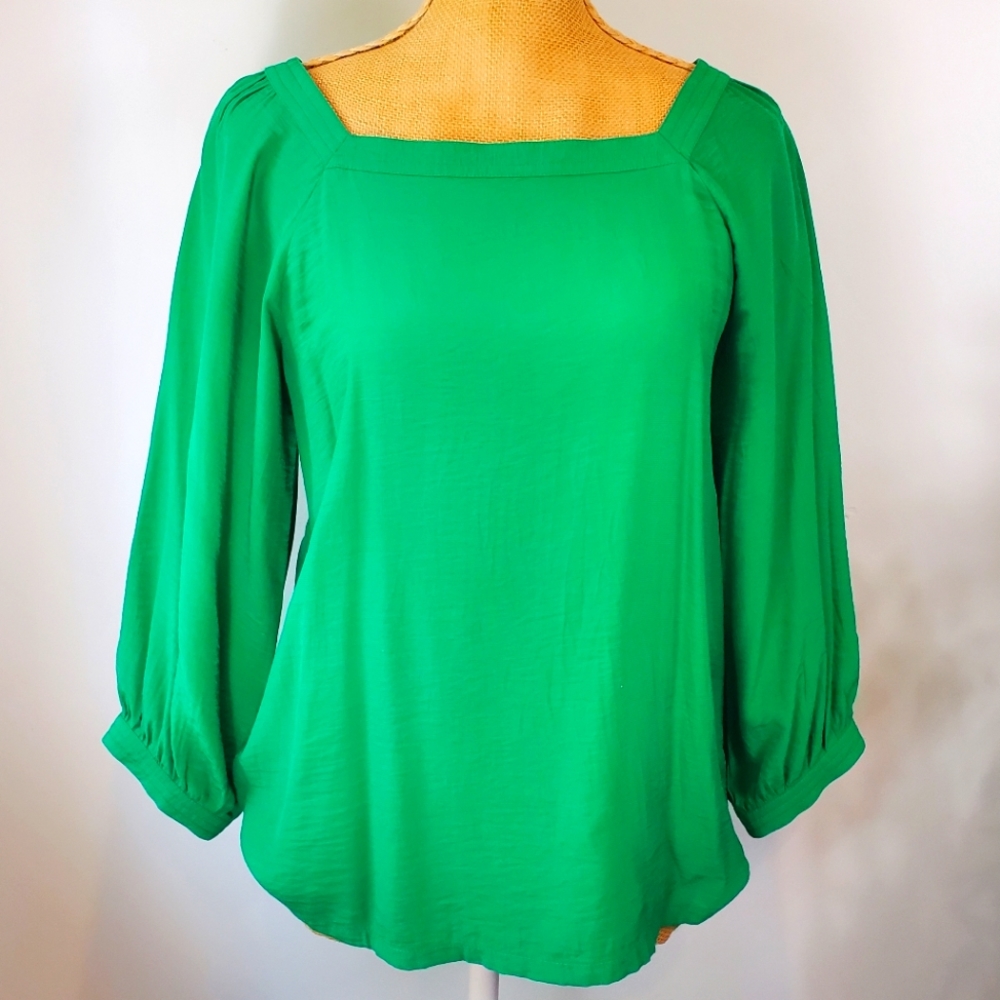 Loft Emerald Green Square Neck Blouse
